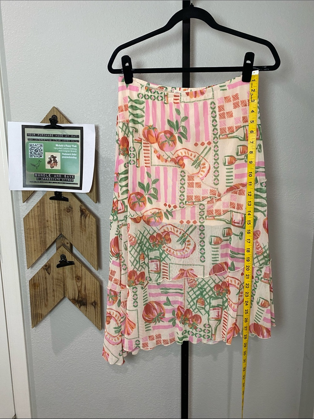 See You Monday Pink, Green & Cream Asymmetrical Midi Skirt 14-20” waist - Picture 7 of 8